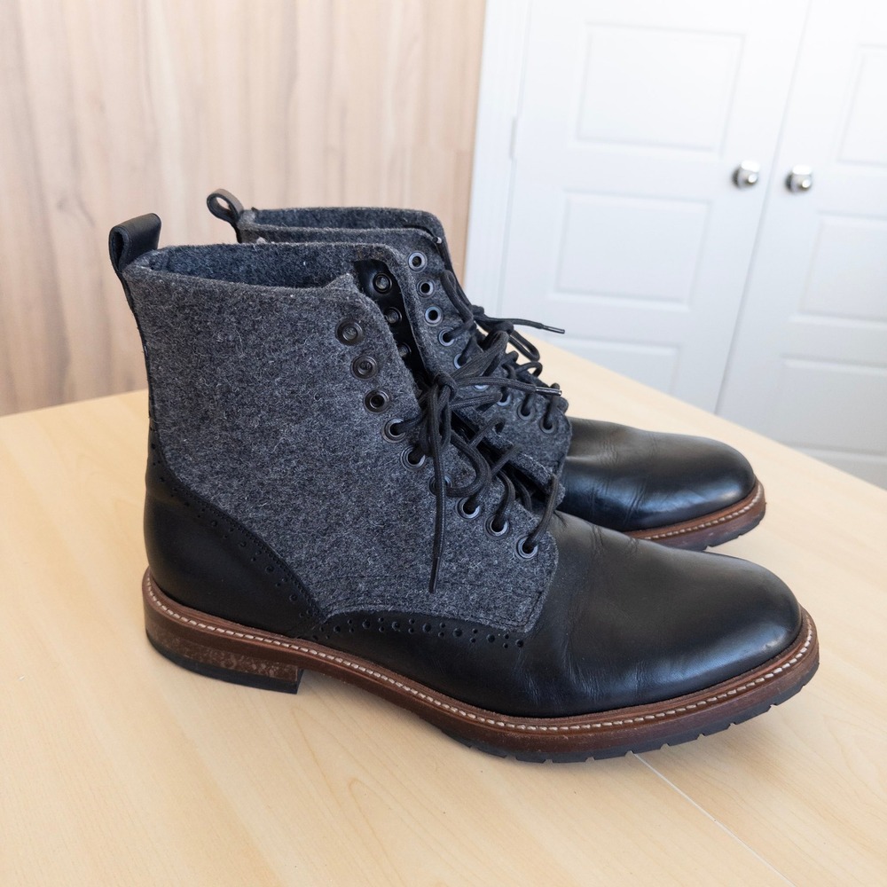 Stacy Adamas Mens Leather Wool Boots 12D Black Goodyear Welt Brogue Lace Up